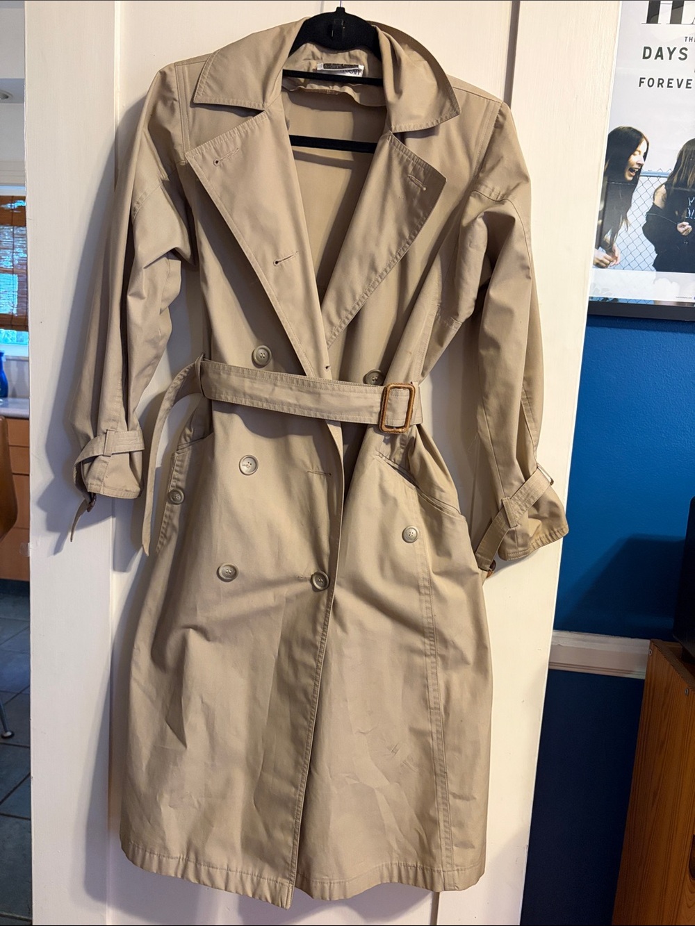 Calvin Klein Khaki Double Breast Trench Coat with Belt